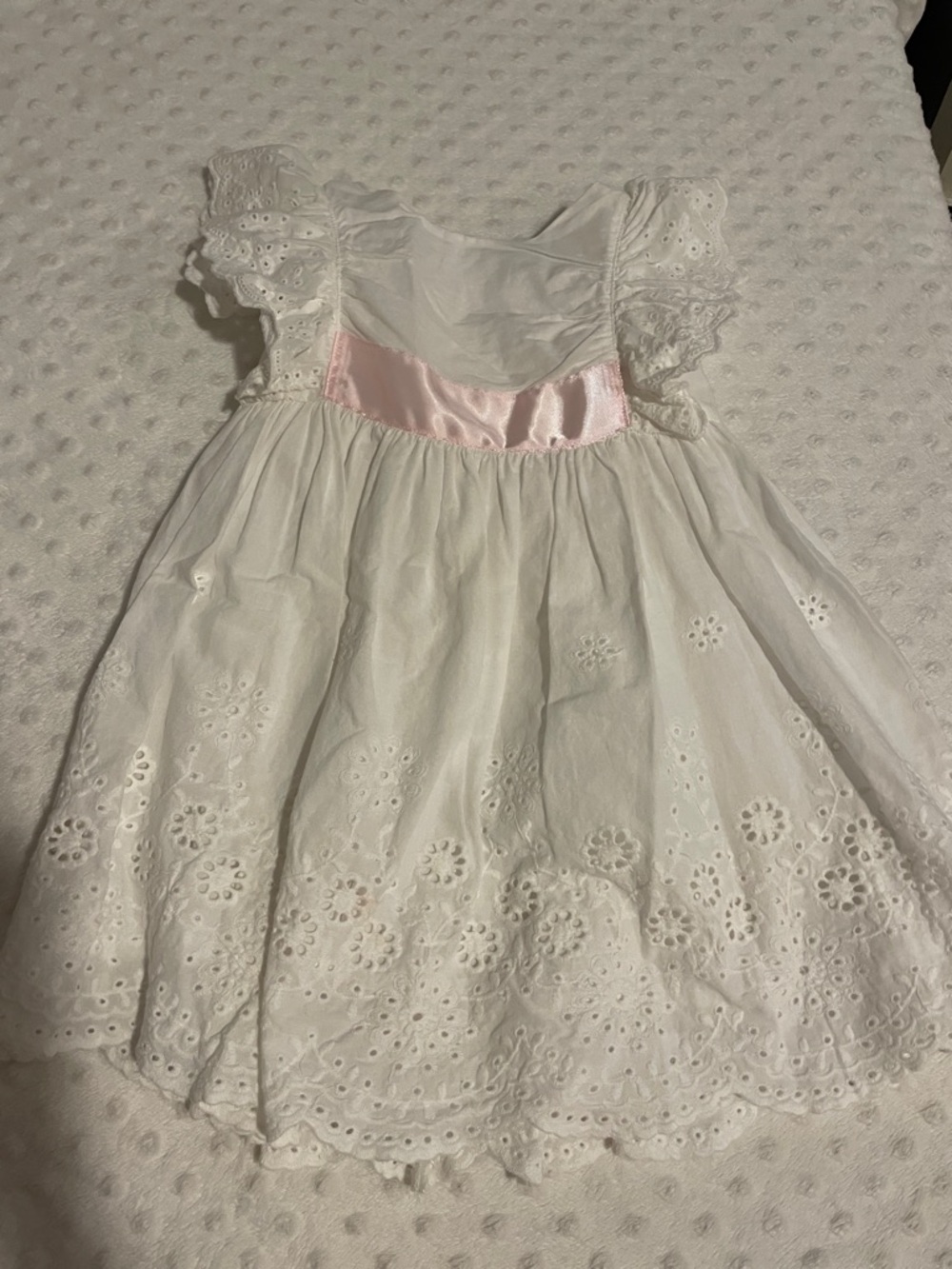 Edgehill Collection White Eyelet Dress with Pink Satin Waist